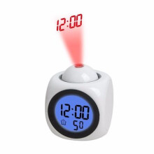 Digitaler LED-Projektionswecker mit Sprachtemperatur, F/C-Umschaltung, WEISS
