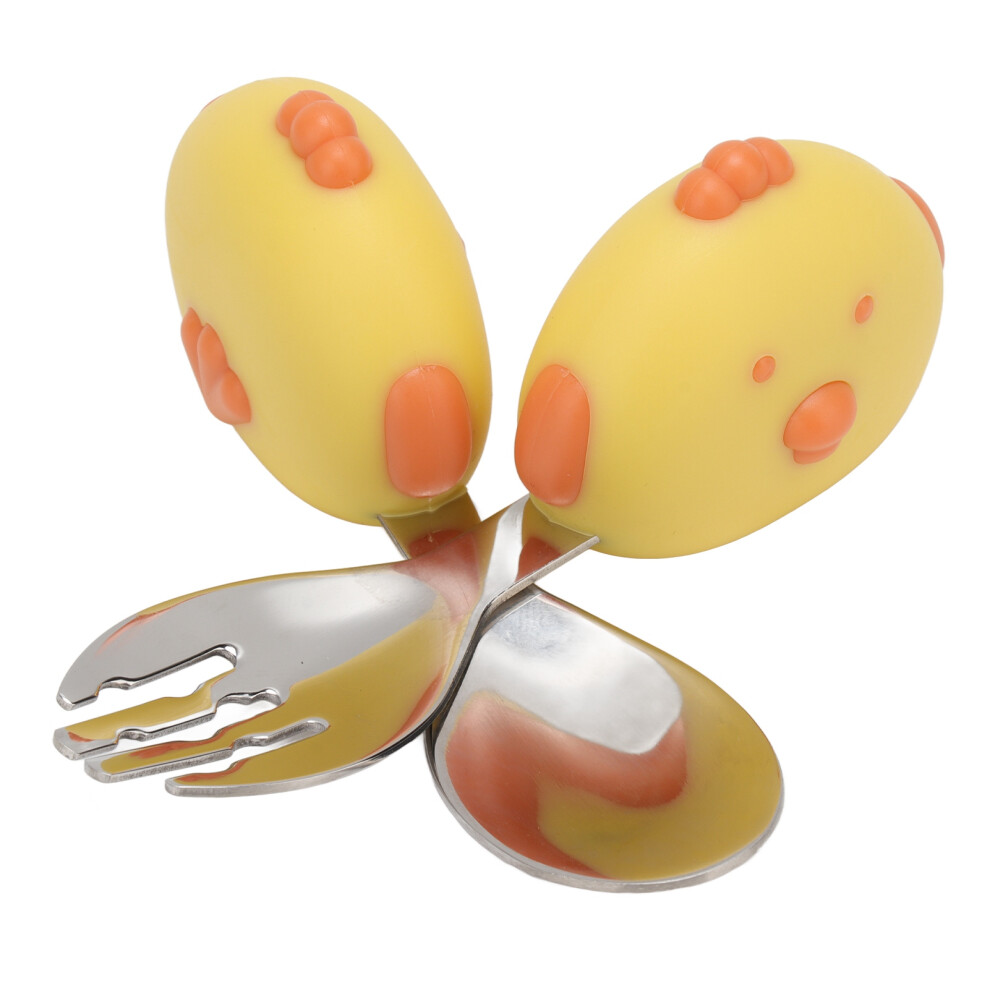 Baby Stainless Steel Fork & Spoon Set, 9cm, Yellow, Toddler Portable