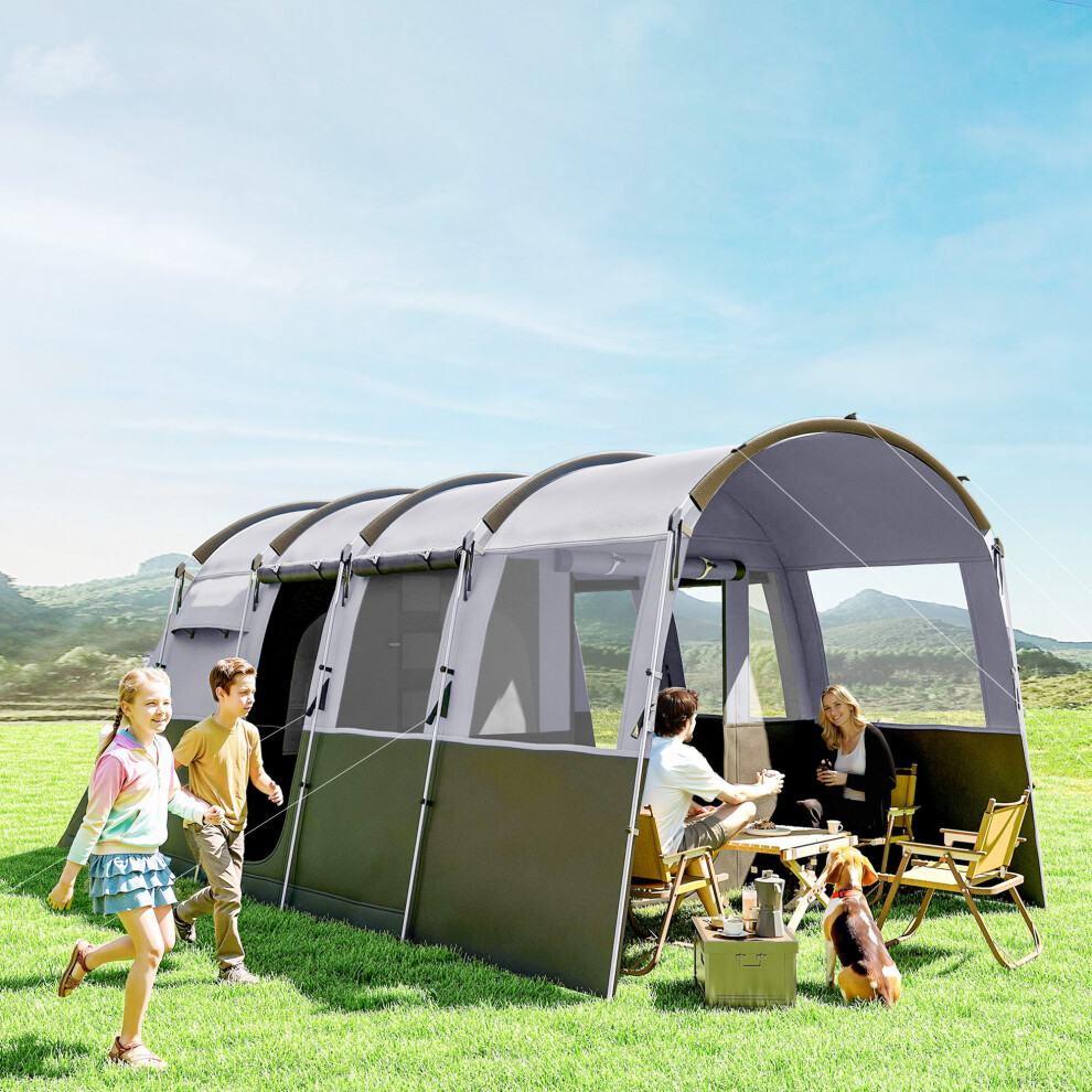 Outsunny 8-Person Camping Tent Tunnel Design With 4 Large Windows Dark/Grey