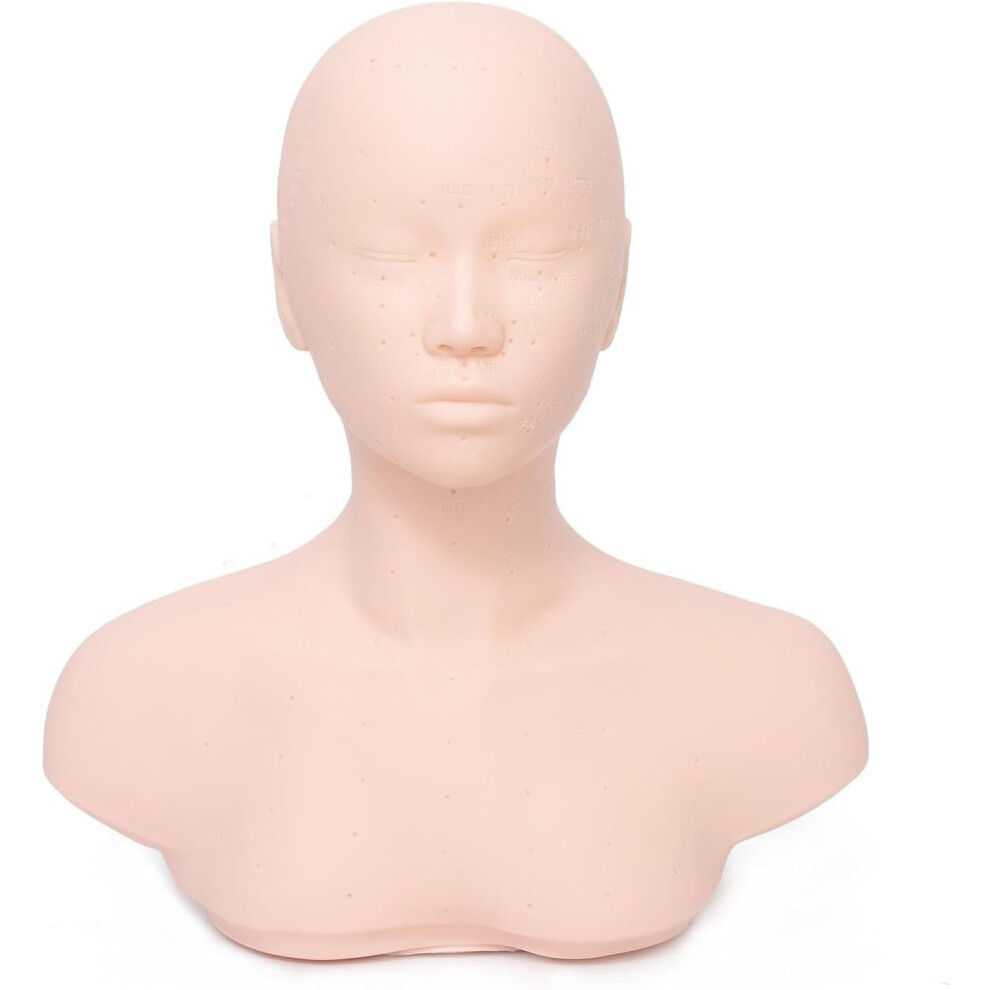 Mannequin Head With Shoulder For Cosmetology, Soft Doll Face Model With Acupuncture Points, Wig Hat Display For Salons