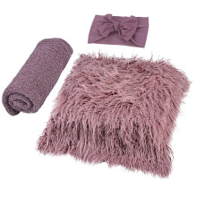 Baby Photography Props Set Three-Piece Cotton Infant Accessory Purple Swaddle Blanket Headband For Newborn Photo Shoot