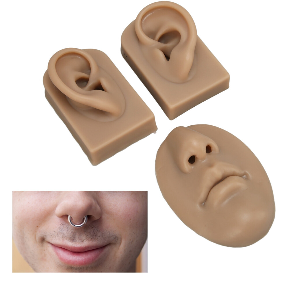 3D Silicone Ear Nose Model for Piercing and Suture Practice Dark Skin