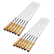 Szpikulce do szaszłyków ze stali nierdzewnej Szpikulce do szaszłyków do grillowania, zestaw 12 płaskich szpikulców, 55 cm, 22 cale, drewniane