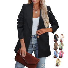 Damen Langarm Schwarz Polyester Blazer Anzugjacke für die Arbeit XXL