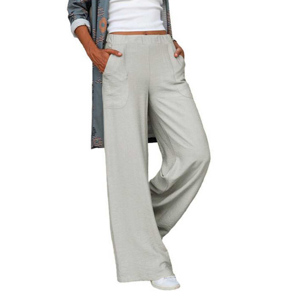 Women Wide Leg Elastic Waist Slacks Light Gray XXL-image-OPC-PMGVNRJ-NEW