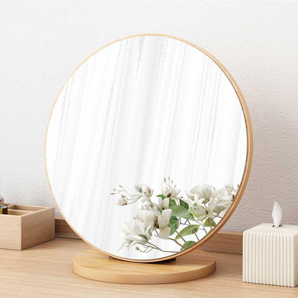 Wooden Makeup Mirror 30cm 90-Degree Adjustable Tabletop Vanity Round Portable Desk Mirror Removable Compact For Makeup