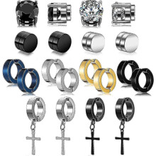 (As show, One size) 10 Pairs Magnetic Stud Earrings Stainless Steel Magnetic Earrings Non Piercing Cross Dangle Hoop Earrings Magnet Earring Set
