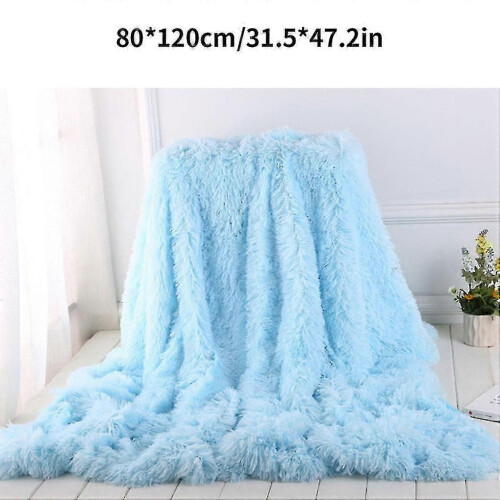 (As show, Bean Paste Pink) SNQTV-Long Plush Blanket Solid Color Soft Nap Bed Cover Sleeping Throw 2