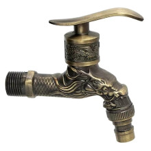 Brass Tap 1/2 Inch Antique Faucet - Ceramic Spool Faucet Dragon-Shaped Carved Design For Kitchen Bathroom Garden