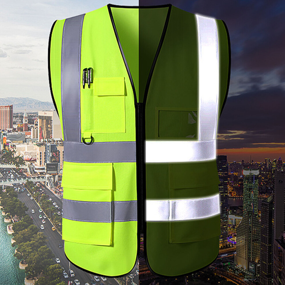 Safety Reflective Vest Green, Multi Pocket, One Size, Construction & Traffic 8061356255461