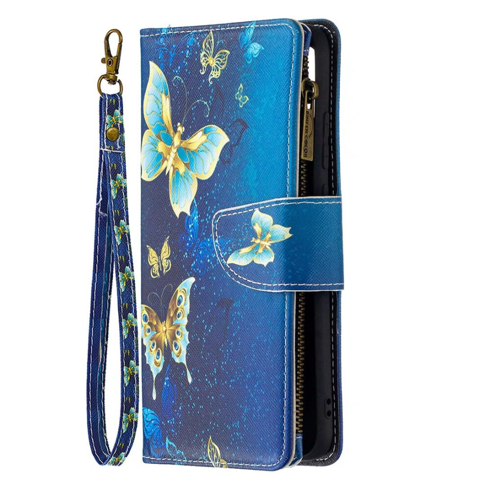 9 Card Slots Wallet Case For Galaxy S24 Ultra Pu Leather Magnetic Flip Folio Wrist Strap Stand Zipper Butterfly 9354506570637