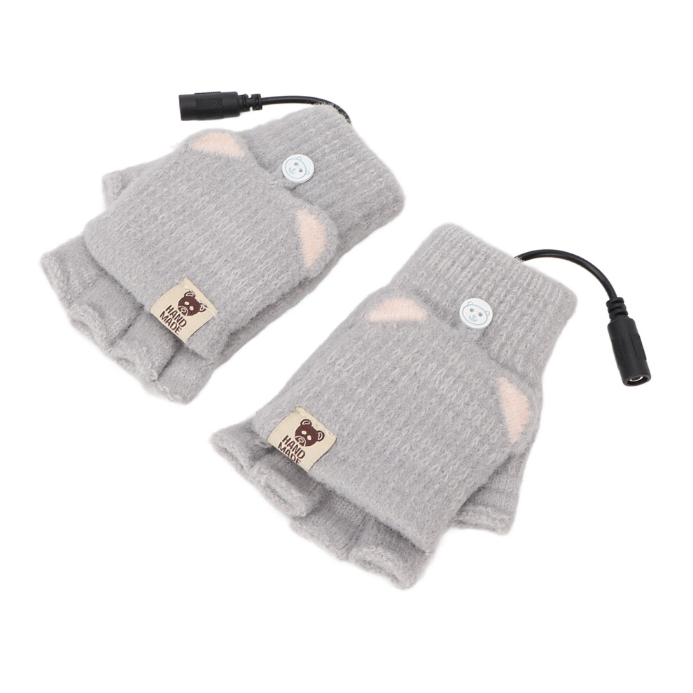 Gray Usb Heated Gloves Mitten Men Women Knitted Hand Warmer