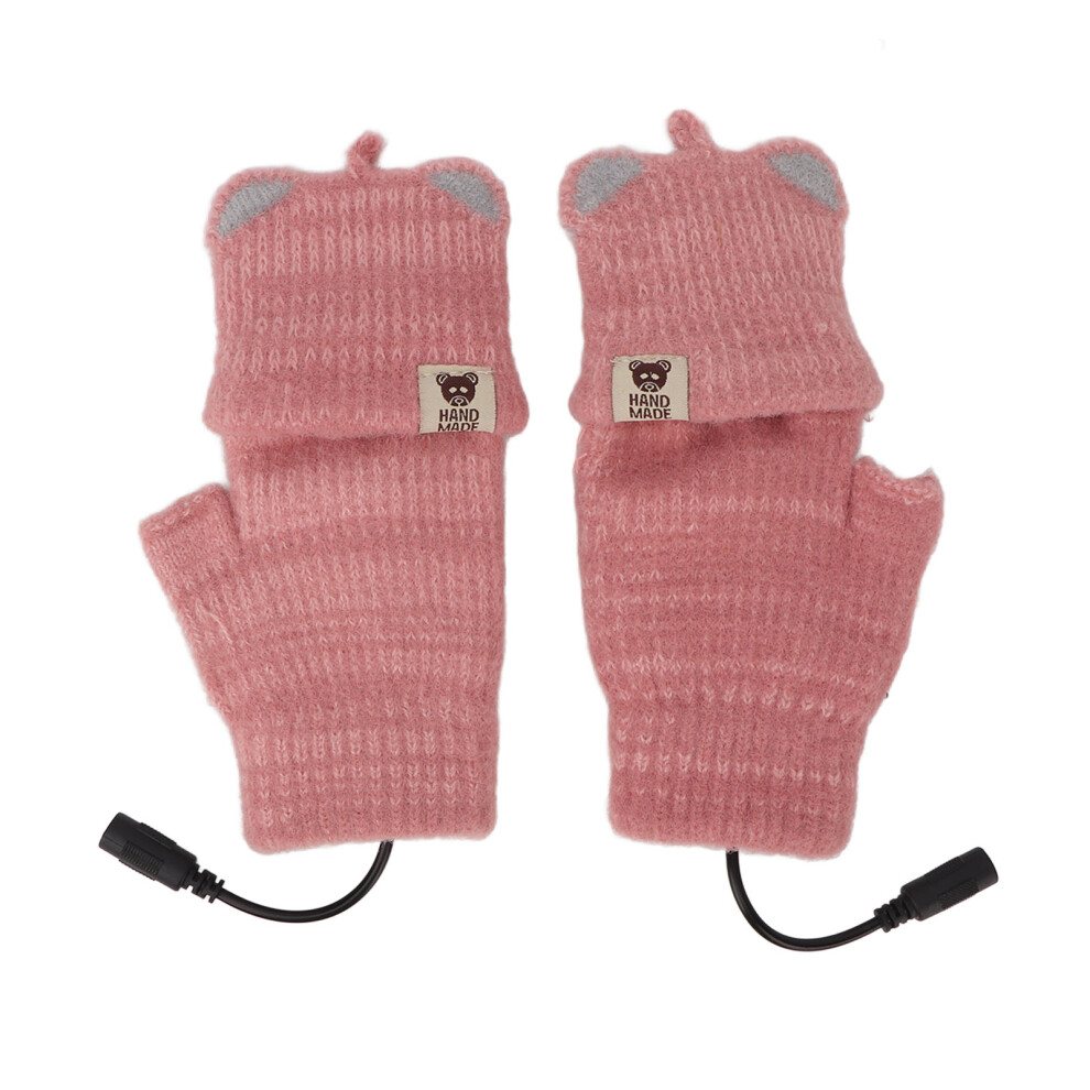 USB Heated Gloves Men Women Pink Polyester Fingerless Hand Warmer Winter Gloves