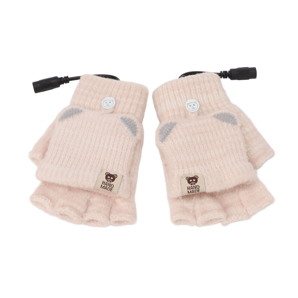 Beige Usb Heated Gloves Mitten Women Men Knit Hand Warmer