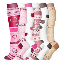 (As show, S M) 6-Pack Compression Socks for Sports & Yoga Graduated Support, Muscle Recovery, Unisex Calf High 29q