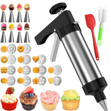 Stainless Steel Cookie Press Gun Kit With 13 Discs And 8 Nozzles, Biscuit Maker Set, Cake Icing Decorating Pump Machine