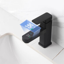LED Digital Temperature Bathroom Sink Faucet Deck Mounted Black G1/2 Connection Hot And Cold Water Mixer Tap Design