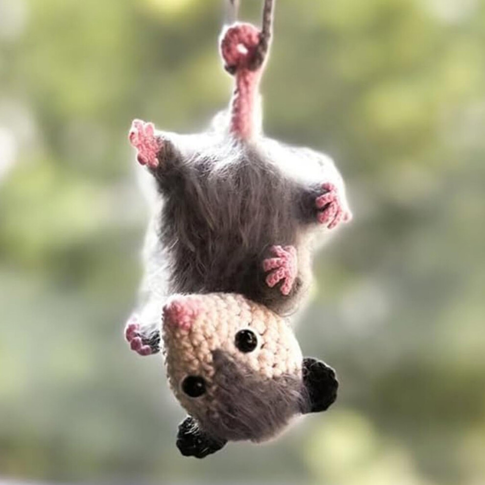 Possum Car Charm 2.95 Inch Crochet Possums Hanging Ornaments For Car Knitted Opossum Rearview Mirror Decoration 9354506572358