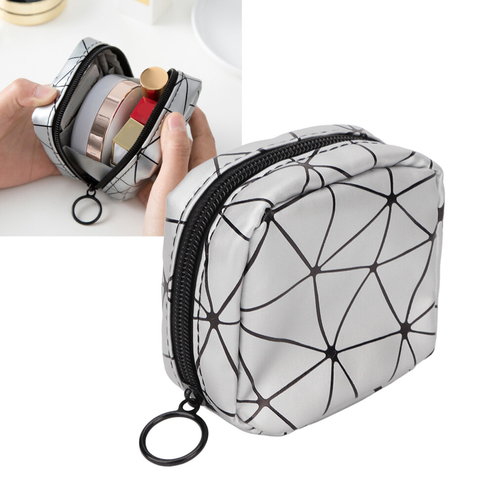 Silver Waterproof Pu Leather Mini Cosmetic Bag Lipstick Holder Travel Friendly