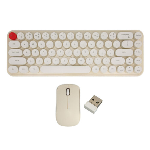 Mini Retro Wireless Keyboard Mouse Set 68 Keys Beige Silent 2.4G 1
