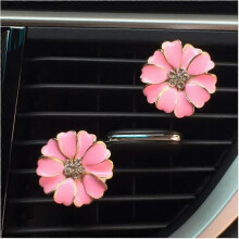2 Pack Daisy Flowers Car Accessories Cute Car Air Freshener Bling Diamond Air Vent Clips Automotive Interior Trim (Pink)