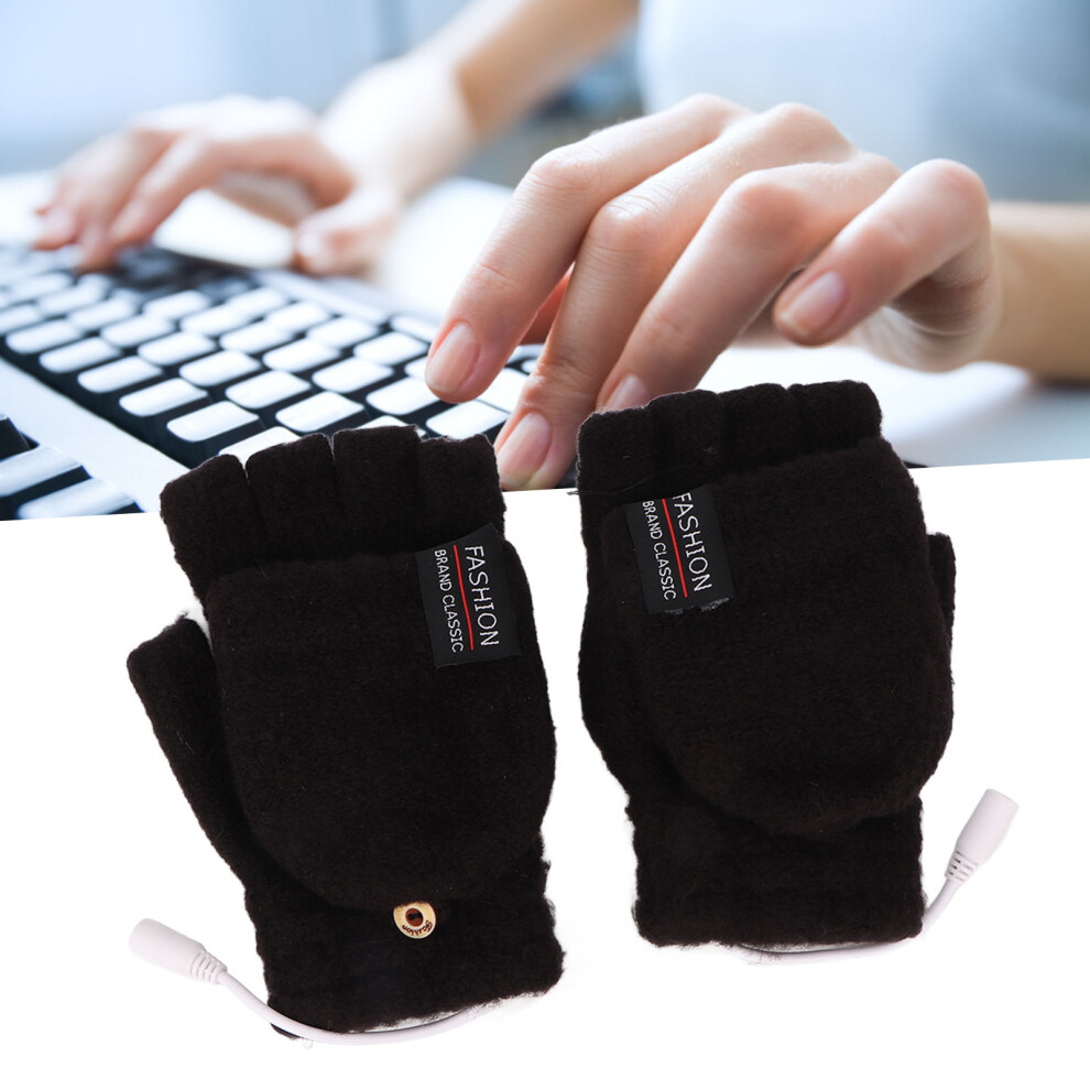 Black Usb Heated Gloves For Winter Half Hands 5V Power Compatible