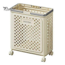 (L, light yellow) Foldable Laundry Basket with Wheels Large Capacity Hollow Breathable Rolling Laundry Basket Dirty Clothes Hamper n