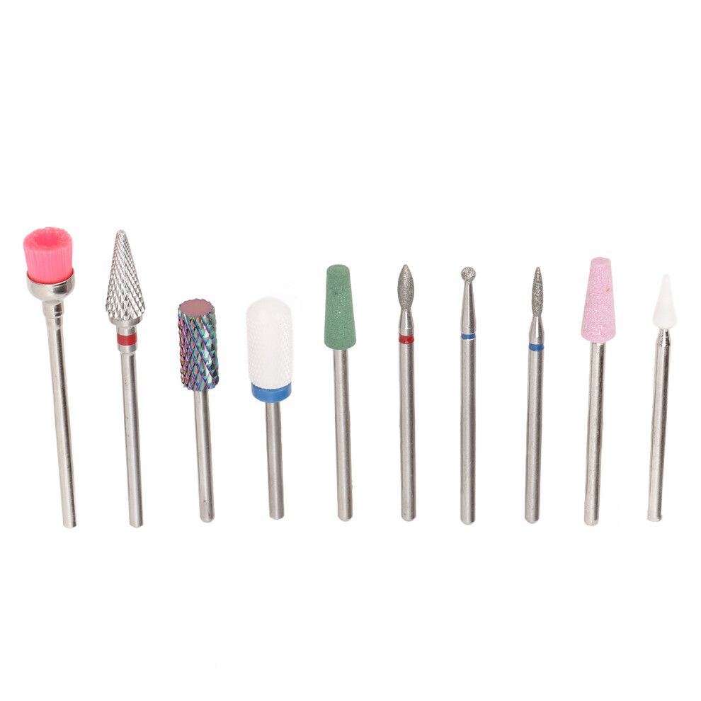 10 Pcs Ceramic & Steel Nail Drill Bits Set for Grinding & Polishing