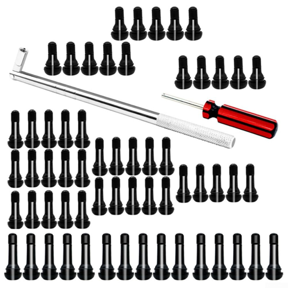62 Piece Tire Valve Stem Puller Set With Epdm Snap-In Valve Stems And Core Remover For Cars Trucks Motorcycles Atvs Utvs 9393856672394