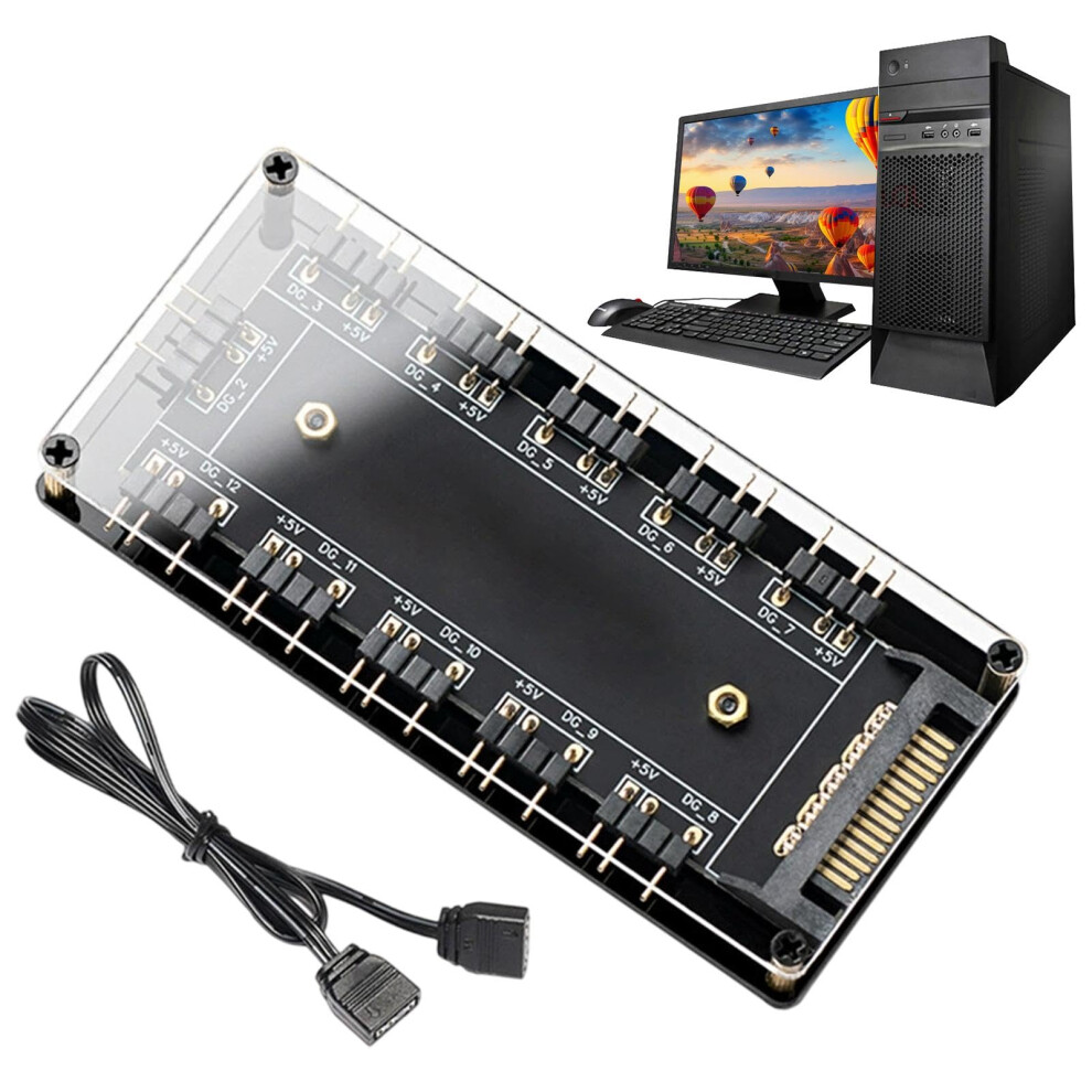 Computer Fan Hub 10-In-1 5V Argb Controller For Gaming Pc Case, Addressable Rgb Fan And Led Strip Hub 9393856672417