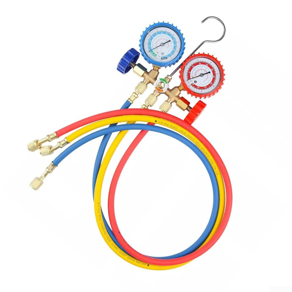 R12 R22 Manifold Gauge Set For Hvac Systems With 3 Hoses Built In Sight Glass For Accurate Diagnostics Light 9354506574833