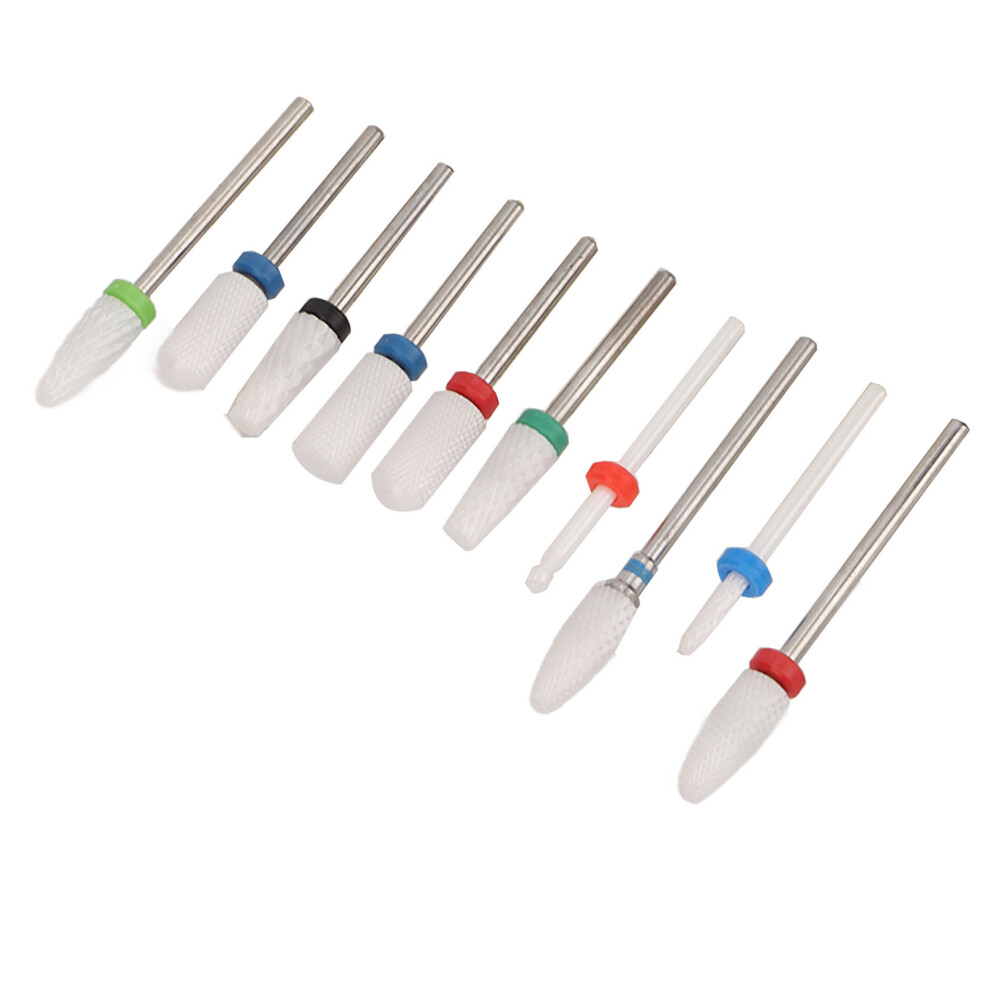 10pcs Ceramic Nail Drill Bits Holder Dustproof Manicure Set