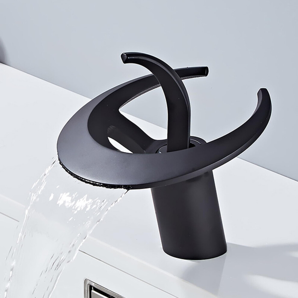 Waterfall Basin Mixer Tap Brass Bathroom Sink Tap Single Lever Lavatory Faucet Black Finish 9067246362713
