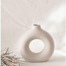 (As show, One size) Small White Donut Vase Ceramic Vase For Pampas Grass