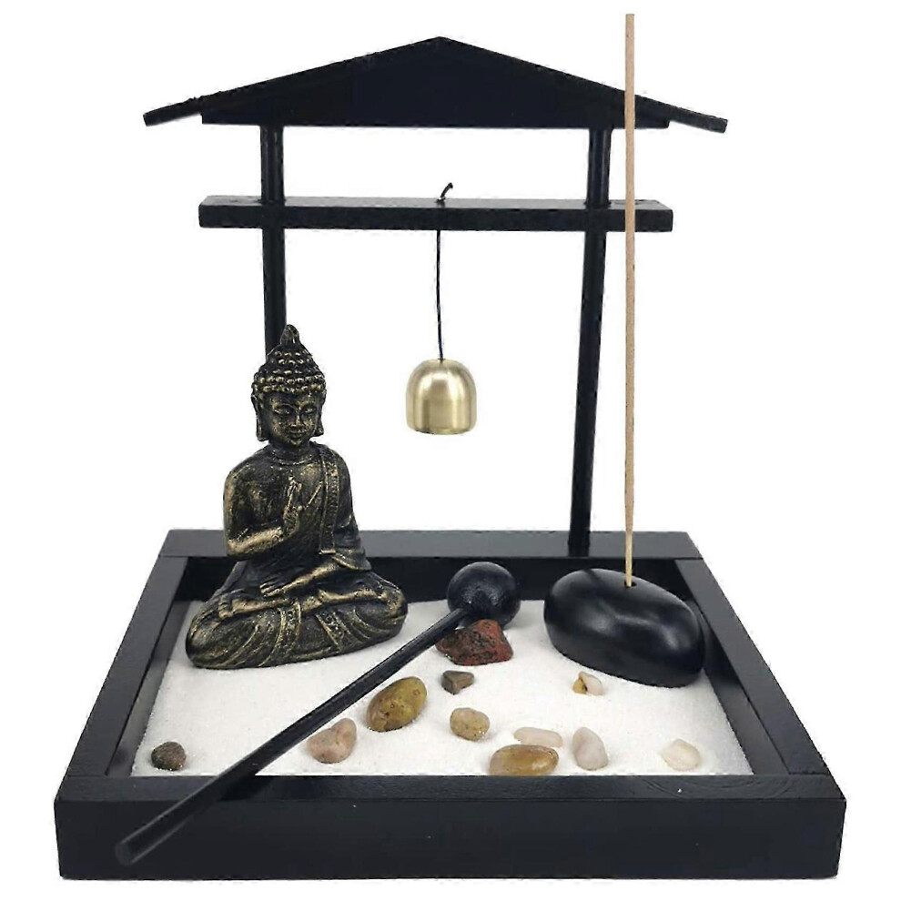 Meditating Buddha statue for office sand garden, mini sandbox for home office decoration