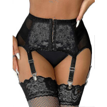 (5XL, WhiteA) Women's Garter Belt Plus Size Lace Garter And 6 Metal Clips Adjustable Underwear Garter Suspenders U
