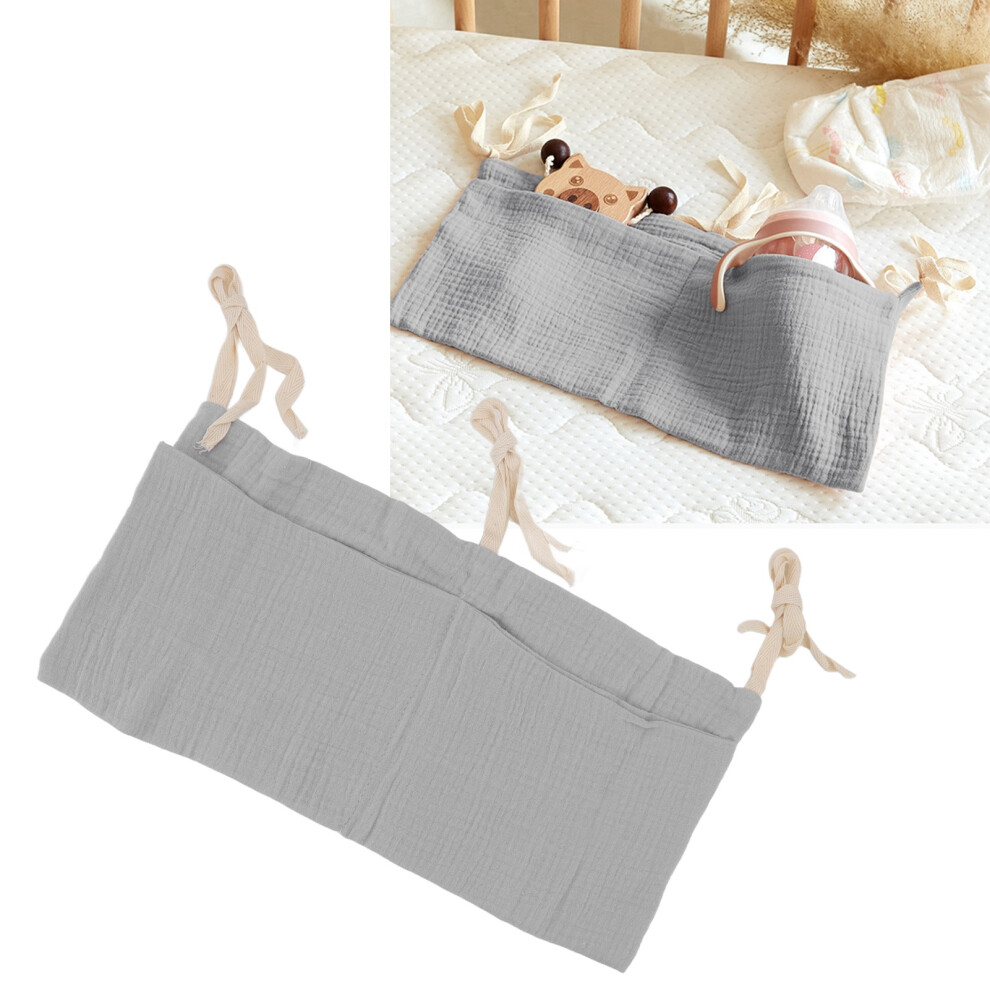 Baby Bed Storage Bag with 2 Pockets Hanging Toy Organizer Adjustable Strap Grey