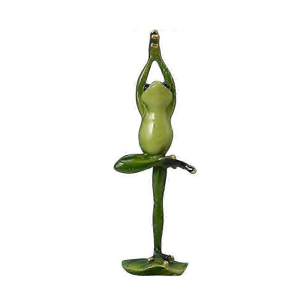 Multicolored resin frog figurine, in a vibrant yoga pose, garden ornament with wreath