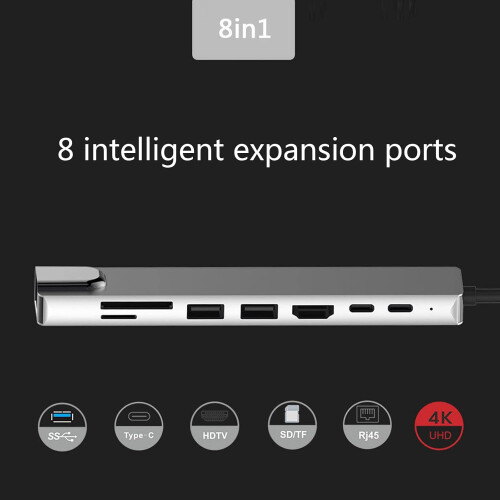 Type-C Docking Station PD100W USB Hub With 2 USB Ports RJ-45 Ethernet 100 Mbps For Notebook Multi-Function Reader 1