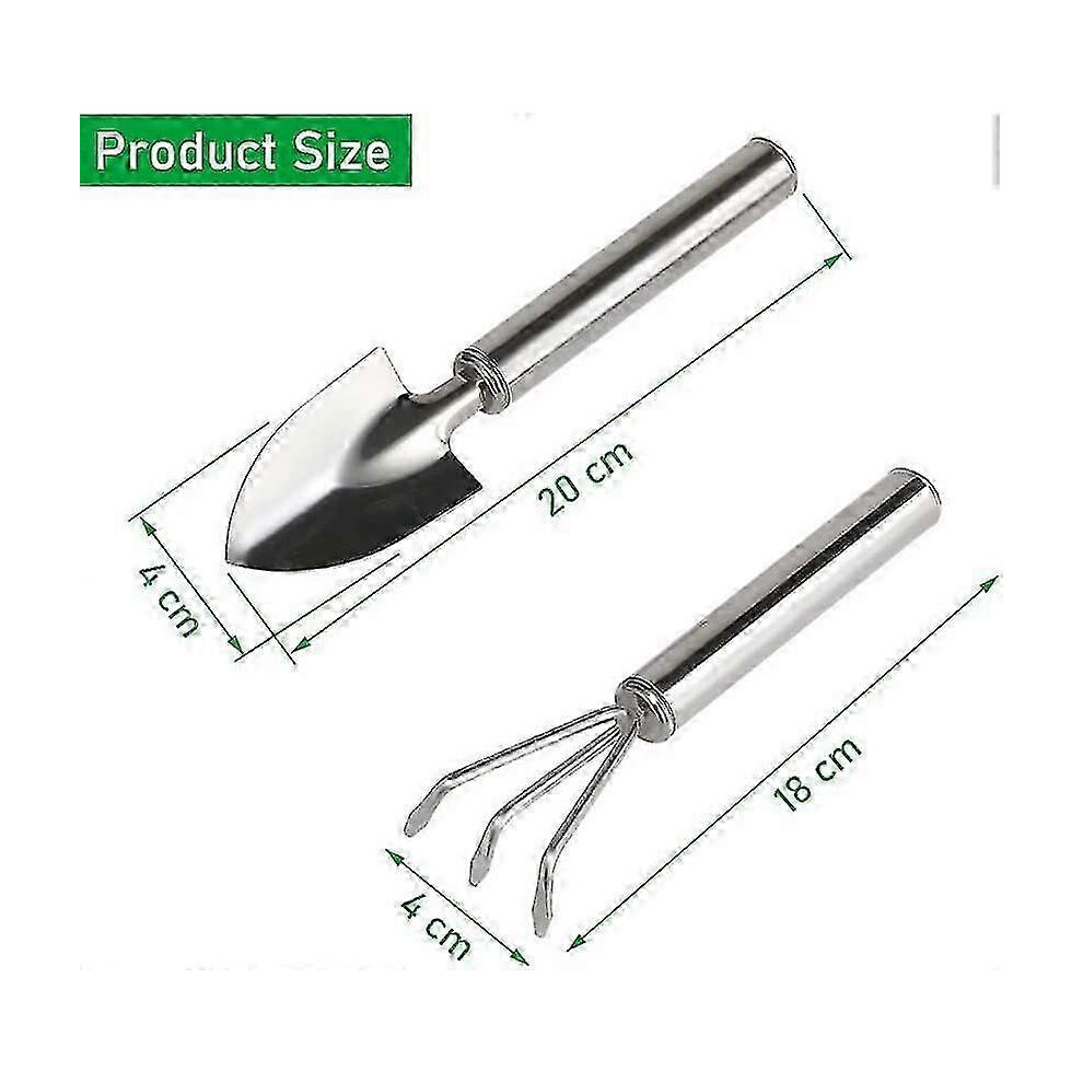 2-piece gardening tool set, stainless steel handle, hand garden tools, miniature gardening rake, shovel for seedlings, bonsai, succulents, herbs,