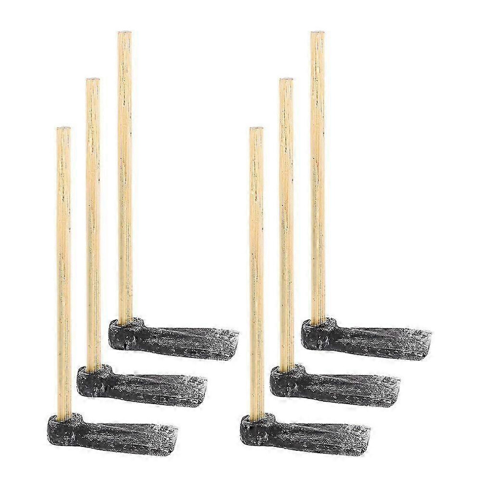 Set of 6 miniature hoes for garden, dollhouse, decoration