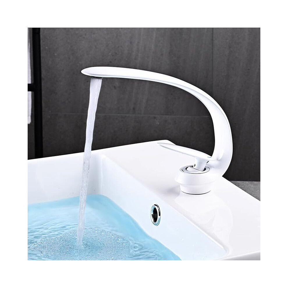 Basin Mixer Tap, Single Lever, Single Hole, Brass Lavatory Sink Faucet, White Finish, Bathroom Sink Taps 9084446655575