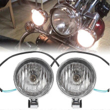 (As show, One size) 2Pcs Universal DC 12V 4 Motorcycle Bullet Headlight Spot Fog Lamp Chrome Lamp Amber Light for Harley for Honda for Yamaha