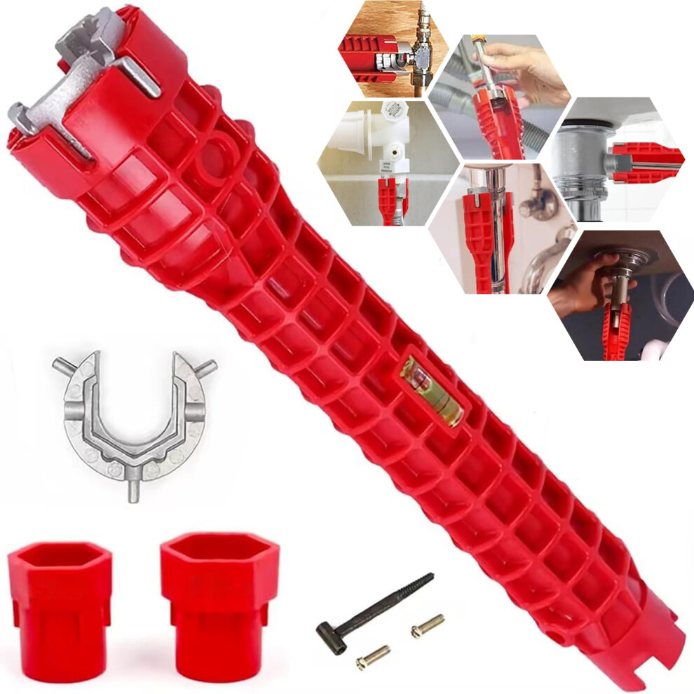 14-In-1 Multifunctional Faucet And Sink Wrench - Labor-Saving Features And Precision Slotting For Tight Spaces, Red 9354506577551