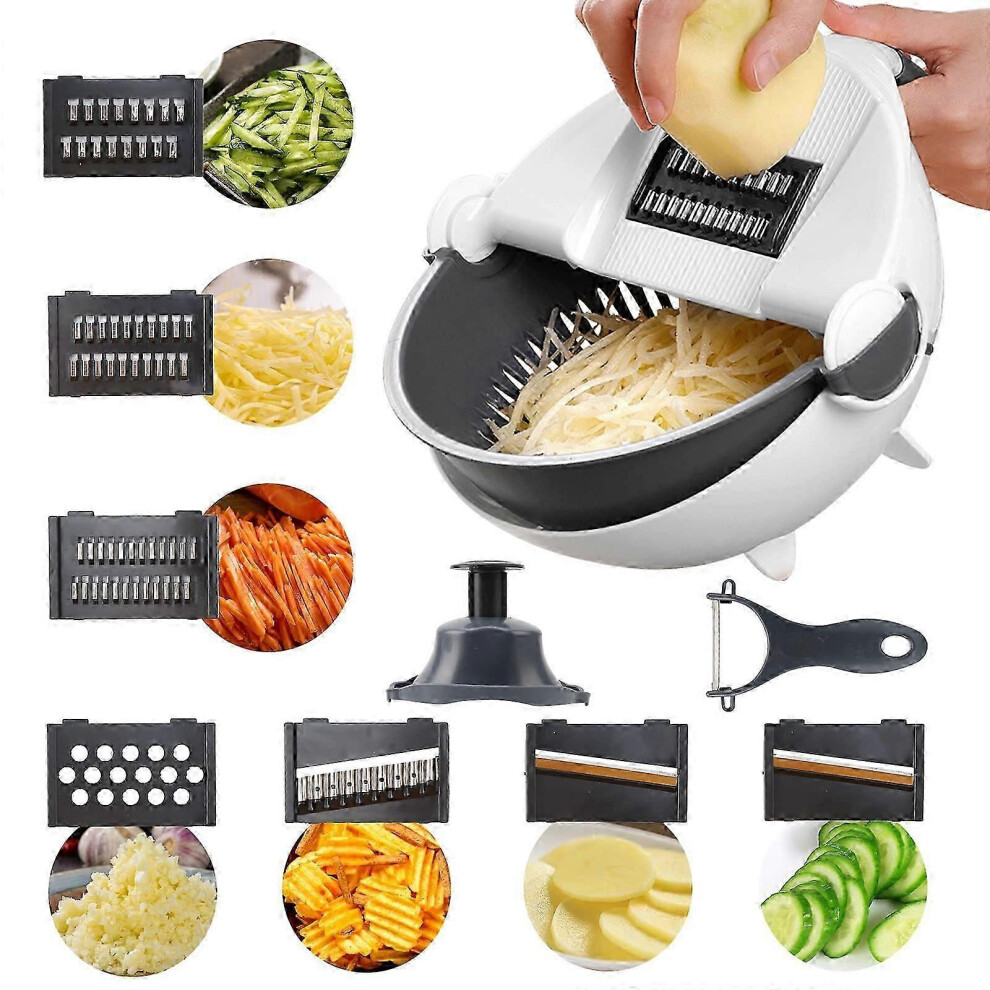 in 1 Vegetable Chopper, Multifunctional Vegetable Cutter, Slicer, Grater, Vegetable Shredder with Drain Basket, Kitchen Mandoline Slicer