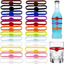 Silicone Glass Markers, 24 Reusable Markers, Colorful Wine Glass Markers for Cocktails and Parties XC