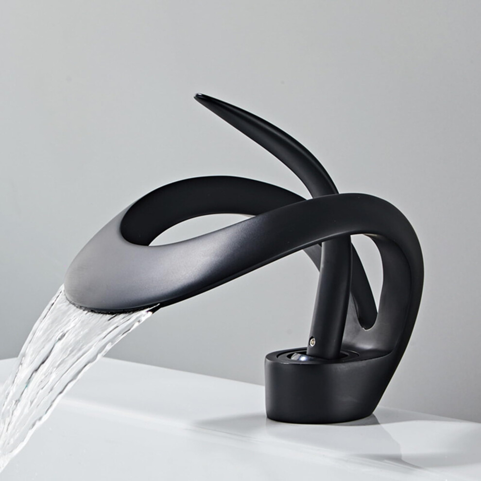 Basin Mixer Tap Black Waterfall Lavatory Sink Faucet, Low Arc, With Hoses, Bathroom Sink Faucet 9354506577926