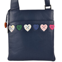 (Navy) Ladies Leather Cross Body Bag by Mala; Lucy Collection Shoulder Handbag Heart