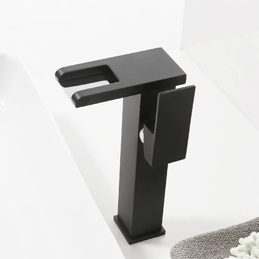 Led Light Brass Waterfall Mixer Faucet For Basin Sink, Single-Hole, Black Chrome Finish, Model A 9393856677146