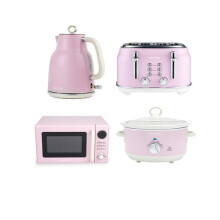 Salter Retro Pink Kitchen Set – Kettle Toaster Microwave Slow Cooker 3kW